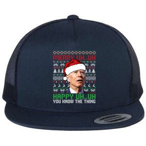 Santa Joe Biden Merry Uh Uh Christmas Ugly Cool Gift Flat Bill Trucker Hat