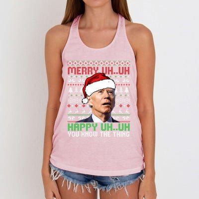 Santa Joe Biden Merry Uh Uh Christmas Ugly Cool Gift Women's Knotted Racerback Tank