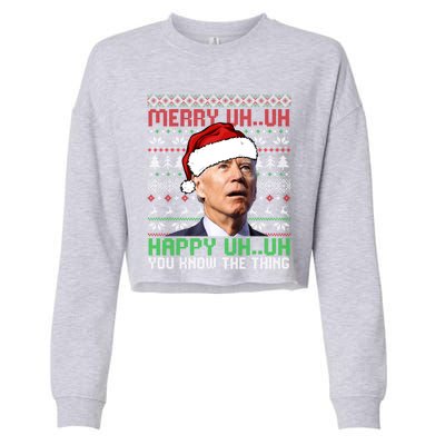 Santa Joe Biden Merry Uh Uh Christmas Ugly Cool Gift Cropped Pullover Crew