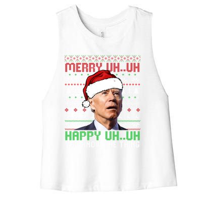 Santa Joe Biden Merry Uh Uh Christmas Ugly Cool Gift Women's Racerback Cropped Tank