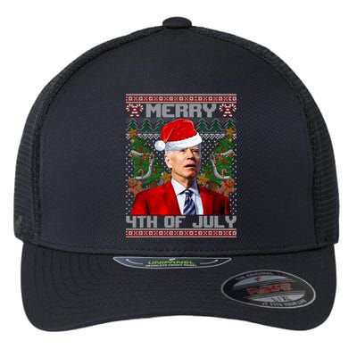 Santa Joe Biden Merry 4th Of July Ugly Christmas Sweaters Flexfit Unipanel Trucker Cap