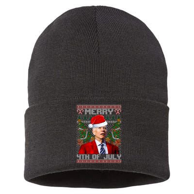 Santa Joe Biden Merry 4th Of July Ugly Christmas Sweaters Sustainable Knit Beanie