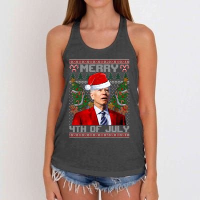 Santa Joe Biden Merry 4th Of July Ugly Christmas Sweaters Women's Knotted Racerback Tank