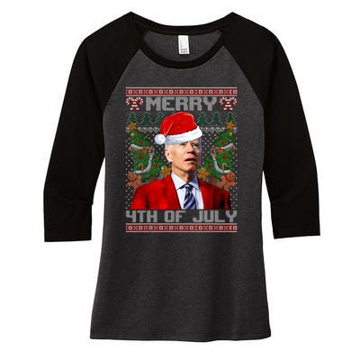 Santa Joe Biden Merry 4th Of July Ugly Christmas Sweaters Women's Tri-Blend 3/4-Sleeve Raglan Shirt