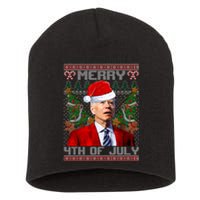 Santa Joe Biden Merry 4th Of July Ugly Christmas Sweaters Short Acrylic Beanie