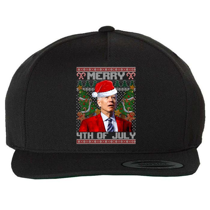 Santa Joe Biden Merry 4th Of July Ugly Christmas Sweaters Wool Snapback Cap