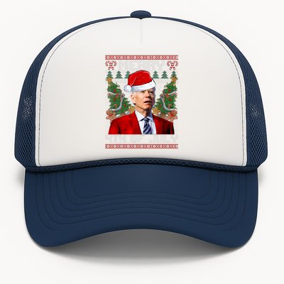 Santa Joe Biden Merry 4th Of July Ugly Christmas Sweaters Trucker Hat