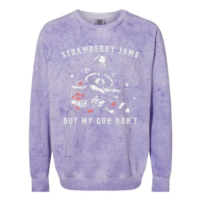 Strawberry Jams But My Gun Dont Raccoon Feral Silly Unhinged Gift Colorblast Crewneck Sweatshirt