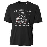 Strawberry Jams But My Gun Dont Raccoon Feral Silly Unhinged Gift Cooling Performance Crew T-Shirt