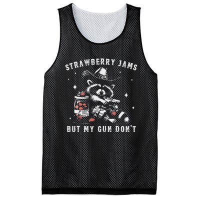 Strawberry Jams But My Gun Dont Raccoon Feral Silly Unhinged Gift Mesh Reversible Basketball Jersey Tank