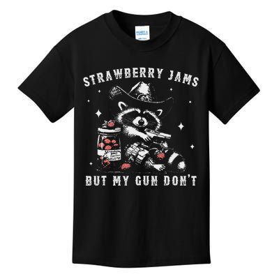 Strawberry Jams But My Gun Dont Raccoon Feral Silly Unhinged Gift Kids T-Shirt