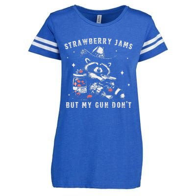 Strawberry Jams But My Gun Dont Raccoon Feral Silly Unhinged Gift Enza Ladies Jersey Football T-Shirt