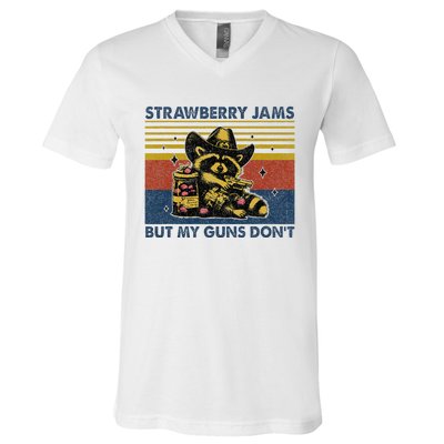 Strawberry Jams But My Toy Dont Western Cowboy Raccoon V-Neck T-Shirt