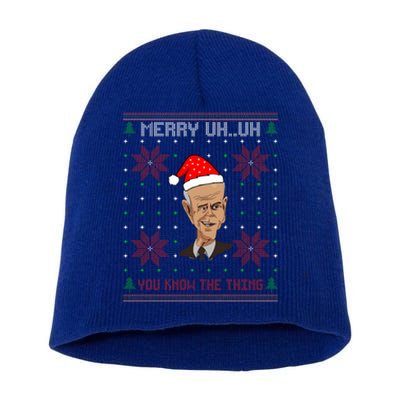 Santa Joe Biden Merry Uh Uh Christmas Ugly Pajama Xmas Funny Gift Short Acrylic Beanie