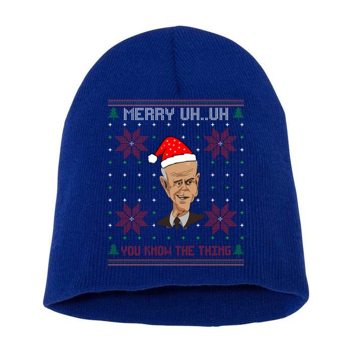 Santa Joe Biden Merry Uh Uh Christmas Ugly Pajama Xmas Funny Gift Short Acrylic Beanie