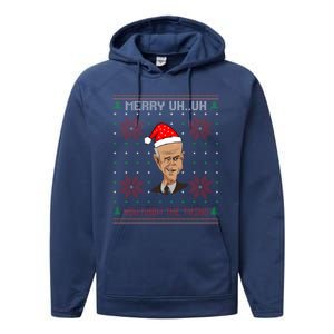 Santa Joe Biden Merry Uh Uh Christmas Ugly Pajama Xmas Funny Gift Performance Fleece Hoodie