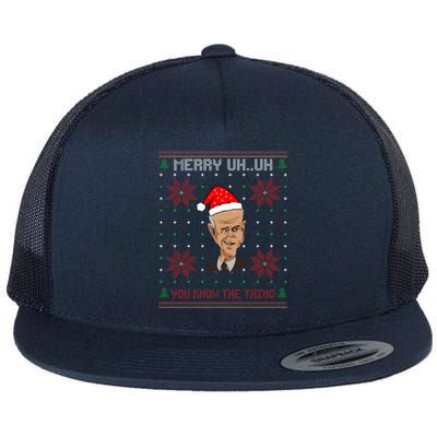 Santa Joe Biden Merry Uh Uh Christmas Ugly Pajama Xmas Funny Gift Flat Bill Trucker Hat