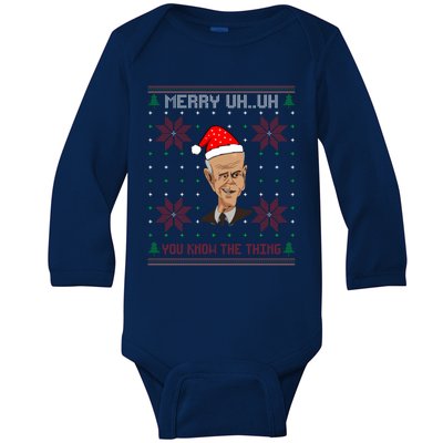 Santa Joe Biden Merry Uh Uh Christmas Ugly Pajama Xmas Funny Gift Baby Long Sleeve Bodysuit