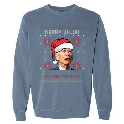 Santa Joe Biden Merry Uh Uh Christmas Ugly Pajama Xmas Gift Garment-Dyed Sweatshirt