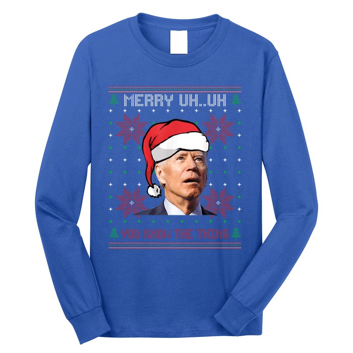 Santa Joe Biden Merry Uh Uh Christmas Ugly Pajama Xmas Gift Long Sleeve Shirt