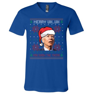 Santa Joe Biden Merry Uh Uh Christmas Ugly Pajama Xmas Gift V-Neck T-Shirt