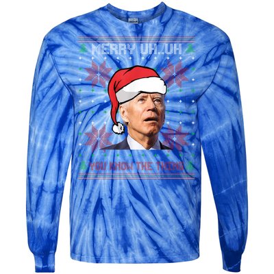 Santa Joe Biden Merry Uh Uh Christmas Ugly Pajama Xmas Gift Tie-Dye Long Sleeve Shirt