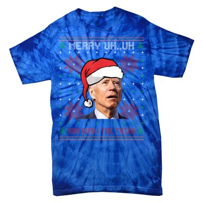 Santa Joe Biden Merry Uh Uh Christmas Ugly Pajama Xmas Gift Tie-Dye T-Shirt