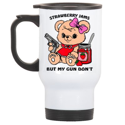 Strawberry Jams But My Gun DonT Funny Teddy Bear Meme Stainless Steel Travel Mug