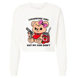 Strawberry Jams But My Gun DonT Funny Teddy Bear Meme Cropped Pullover Crew