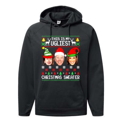 Santa Joe Biden This Is My Ugliest Christmas Sweater Ugly Performance Fleece Hoodie