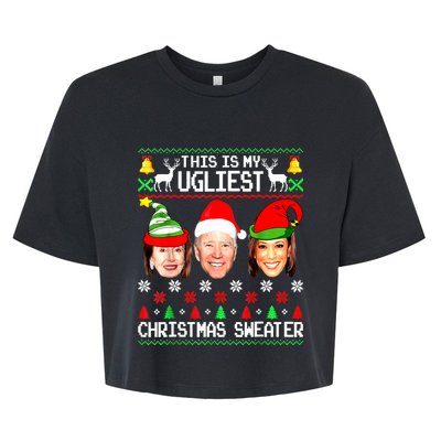 Santa Joe Biden This Is My Ugliest Christmas Sweater Ugly Bella+Canvas Jersey Crop Tee