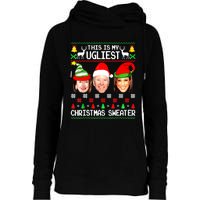 Santa Joe Biden This Is My Ugliest Christmas Sweater Ugly Womens Funnel Neck Pullover Hood