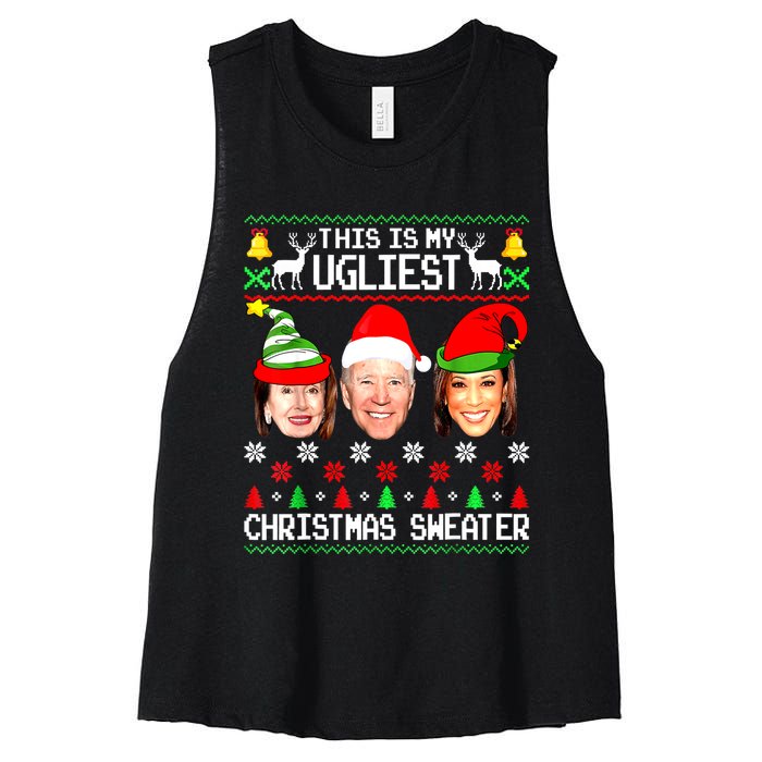 Santa Joe Biden This Is My Ugliest Christmas Sweater Ugly Women's Racerback Cropped Tank