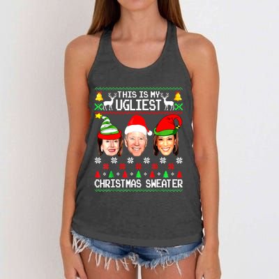 Santa Joe Biden This Is My Ugliest Christmas Sweater Ugly Women's Knotted Racerback Tank