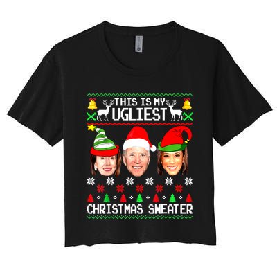 Santa Joe Biden This Is My Ugliest Christmas Sweater Ugly Women's Crop Top Tee