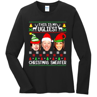 Santa Joe Biden This Is My Ugliest Christmas Sweater Ugly Ladies Long Sleeve Shirt