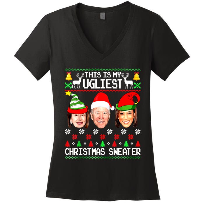 Santa Joe Biden This Is My Ugliest Christmas Sweater Ugly Women's V-Neck T-Shirt