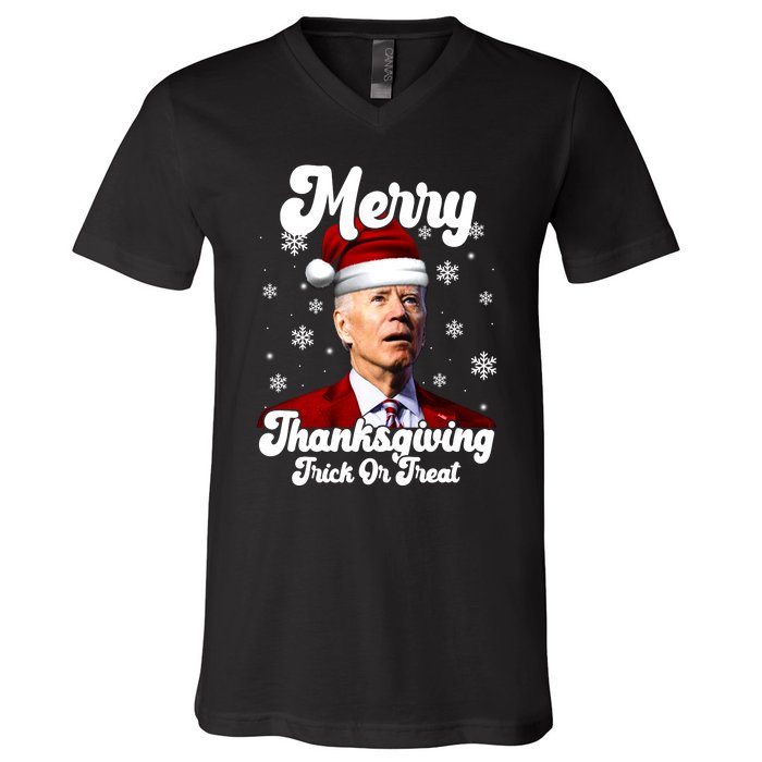 Santa Joe Biden Christmas Merry Thanksgiving Trick Or Treat V-Neck T-Shirt