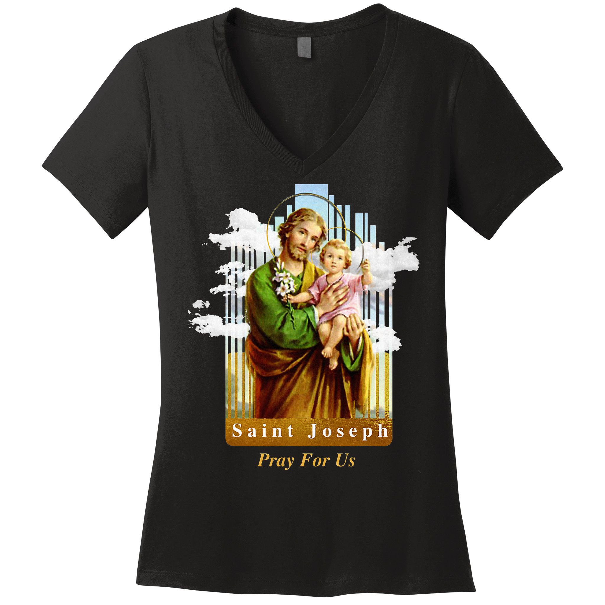 Saint Joseph Catholic Church St. Joseph With Infant Jesus Women's V-Neck T-Shirt