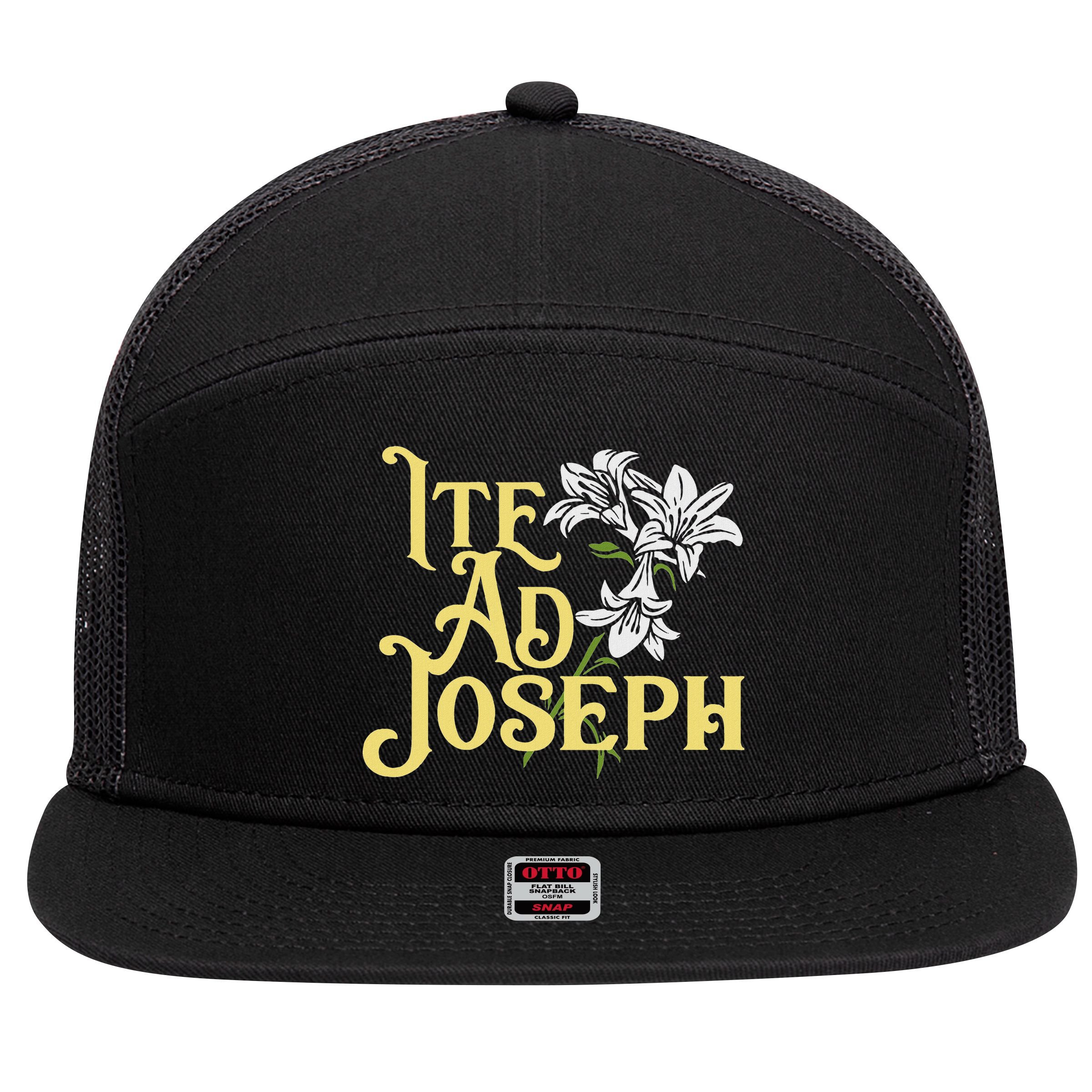 St Joseph Consecration Ite Ad Joseph Latin Catholic Saints 7 Panel Mesh Trucker Snapback Hat