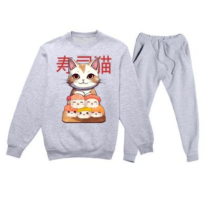 Sushi Japanese Cat Cute Gift Premium Crewneck Sweatsuit Set