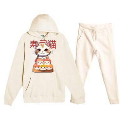 Sushi Japanese Cat Cute Gift Premium Hooded Sweatsuit Set