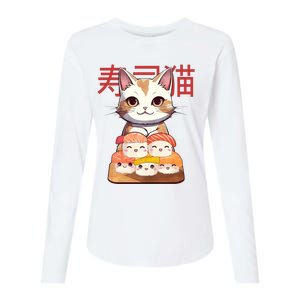 Sushi Japanese Cat Cute Gift Womens Cotton Relaxed Long Sleeve T-Shirt