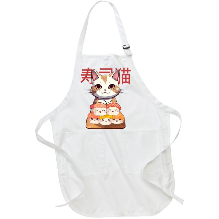 Sushi Japanese Cat Cute Gift Full-Length Apron With Pockets