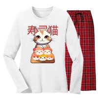 Sushi Japanese Cat Cute Gift Women's Long Sleeve Flannel Pajama Set 