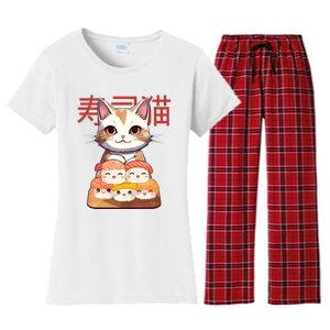 Sushi Japanese Cat Cute Gift Women's Flannel Pajama Set