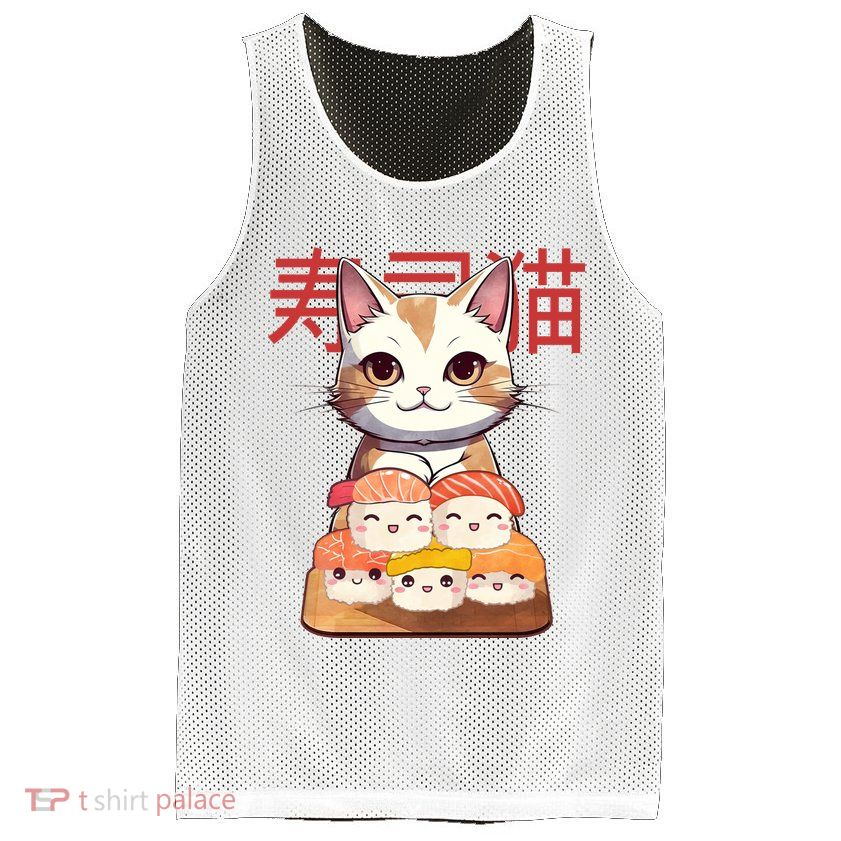 Sushi Japanese Cat Cute Gift Mesh Reversible Basketball Jersey Tank