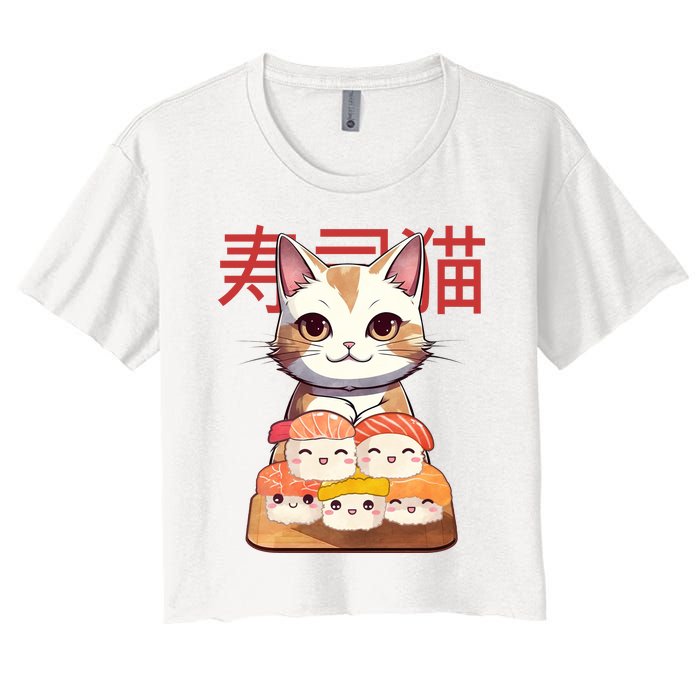 Sushi Japanese Cat Cute Gift Women's Crop Top Tee