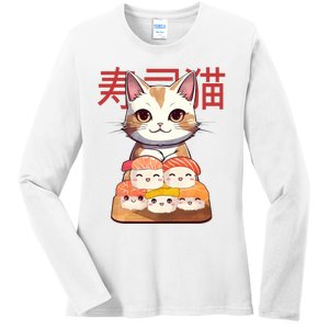 Sushi Japanese Cat Cute Gift Ladies Long Sleeve Shirt