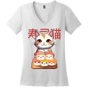 Sushi Japanese Cat Cute Gift Women's V-Neck T-Shirt